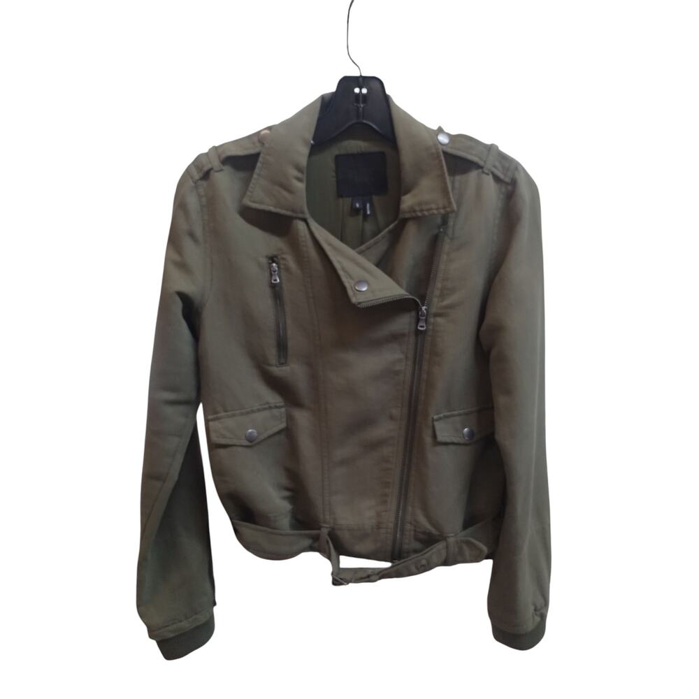 Paige Women's Size SMALL Olive Marjorie Moto Linen Cropped Grungecore Jacket‎